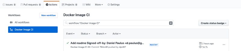 github actions workflow page