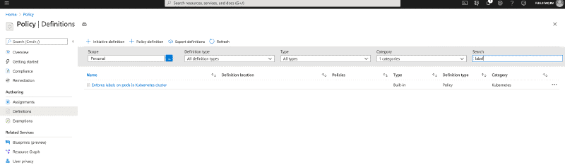 Set required labels in the portal